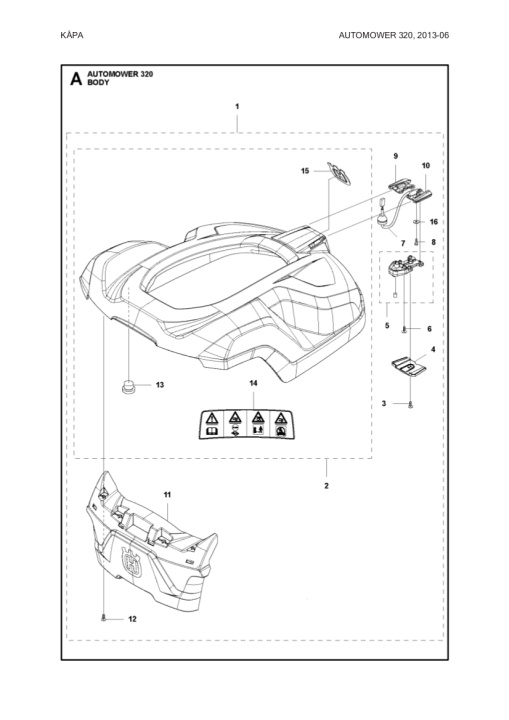 Kaross Komplett AM 320 i gruppen Trädgård / Robotgräsklippare / Reservdelar Automower® hos Entreprenadbutiken (5807663-02)