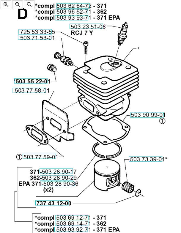 Cylinderkit Husqvarna 362XP, 371XP mfl