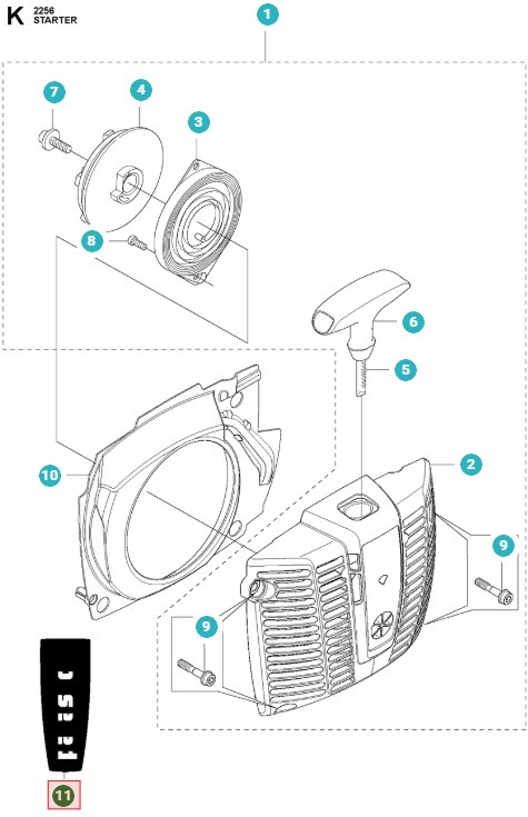 Dekal Startapparat Jonsered CC2245, FC2245, FC2255, FC2256