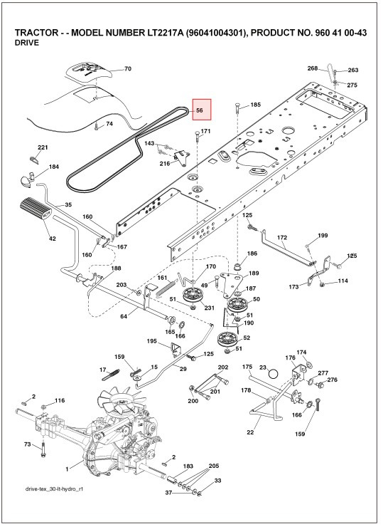 Rem (framdrift) Husqvarna GT200, GTH200, GTH2250, GTH2448 mfl