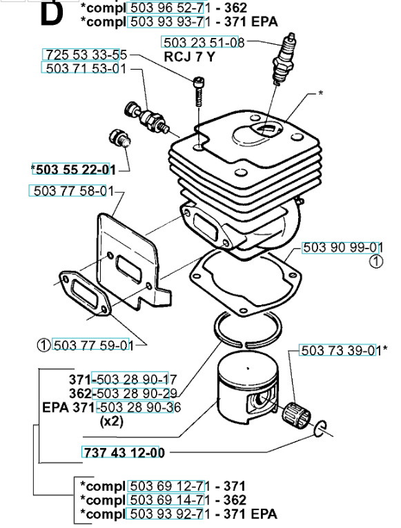 Cylinderkit Husqvarna 362XP, 371XP, CS2163, CS2171